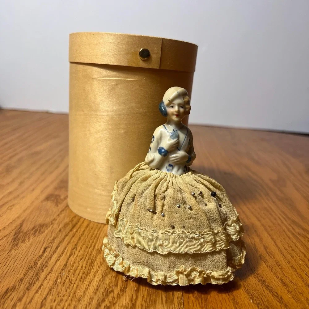VTG German Half Doll Pin Cushion Porcelain Lady Figurine Sewing Pincushion